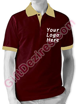 Designer Maroon and Golden Color Polo Logo T Shirt